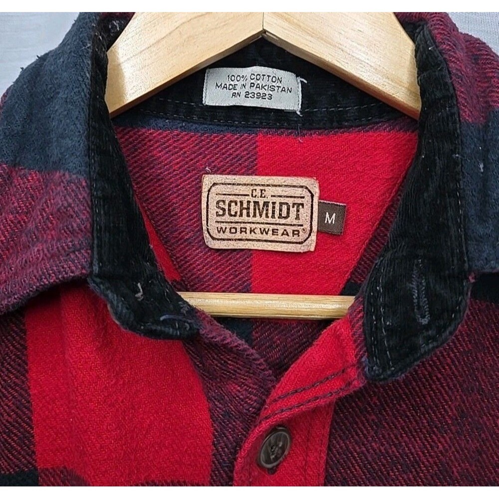 CE Schmidt Brawny Workwear Flannel Shirt Mens Med Heavy Lined Fleece Red Black - Picture 7 of 7